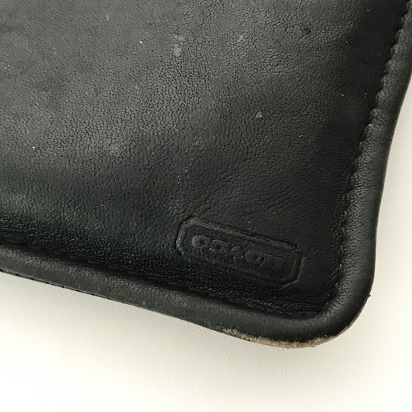 Vintage 80s COACH 7170 Black Leather Stripe Lining Skinny Case Wallet Zip Pouch - Picture 6 of 16